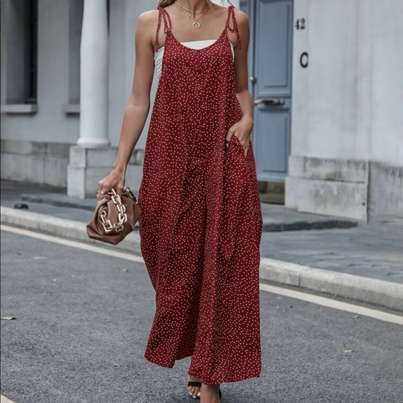 Boho black polka dot knot cami jumpsuit - Picture 3 of 16